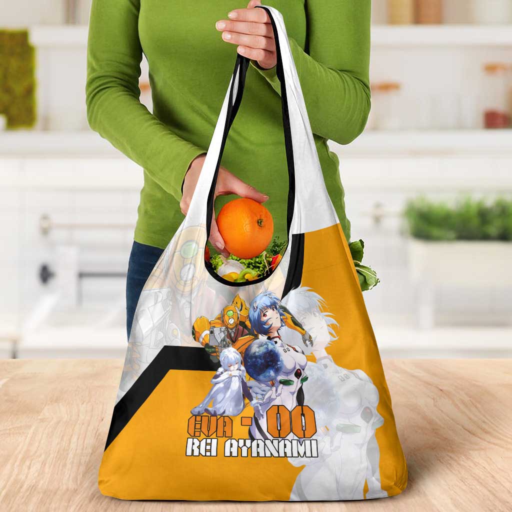 Evangelion EVA-00 and Rei Ayanami Yellow and White Grocery Bag Design with Mecha and Character Artwork - The Mazicc