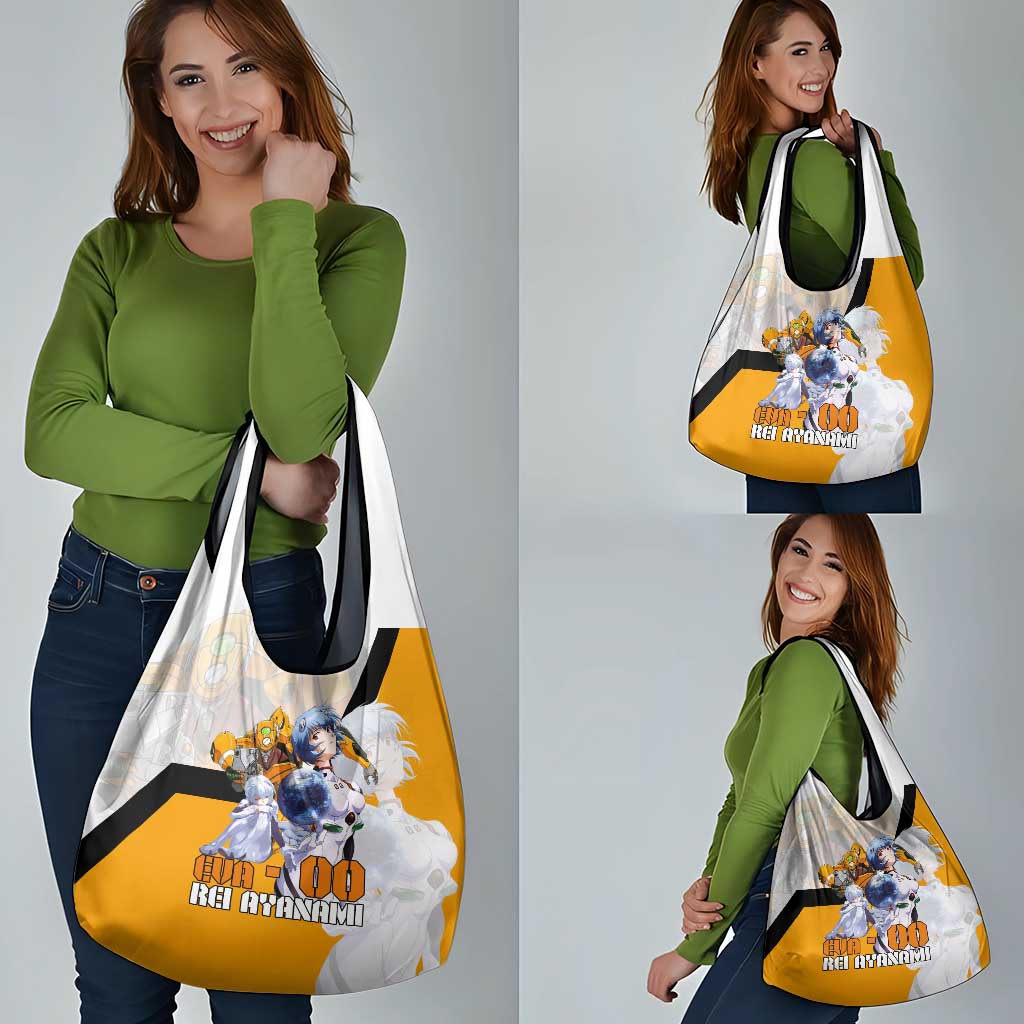 Evangelion EVA-00 and Rei Ayanami Yellow and White Grocery Bag Design with Mecha and Character Artwork - The Mazicc