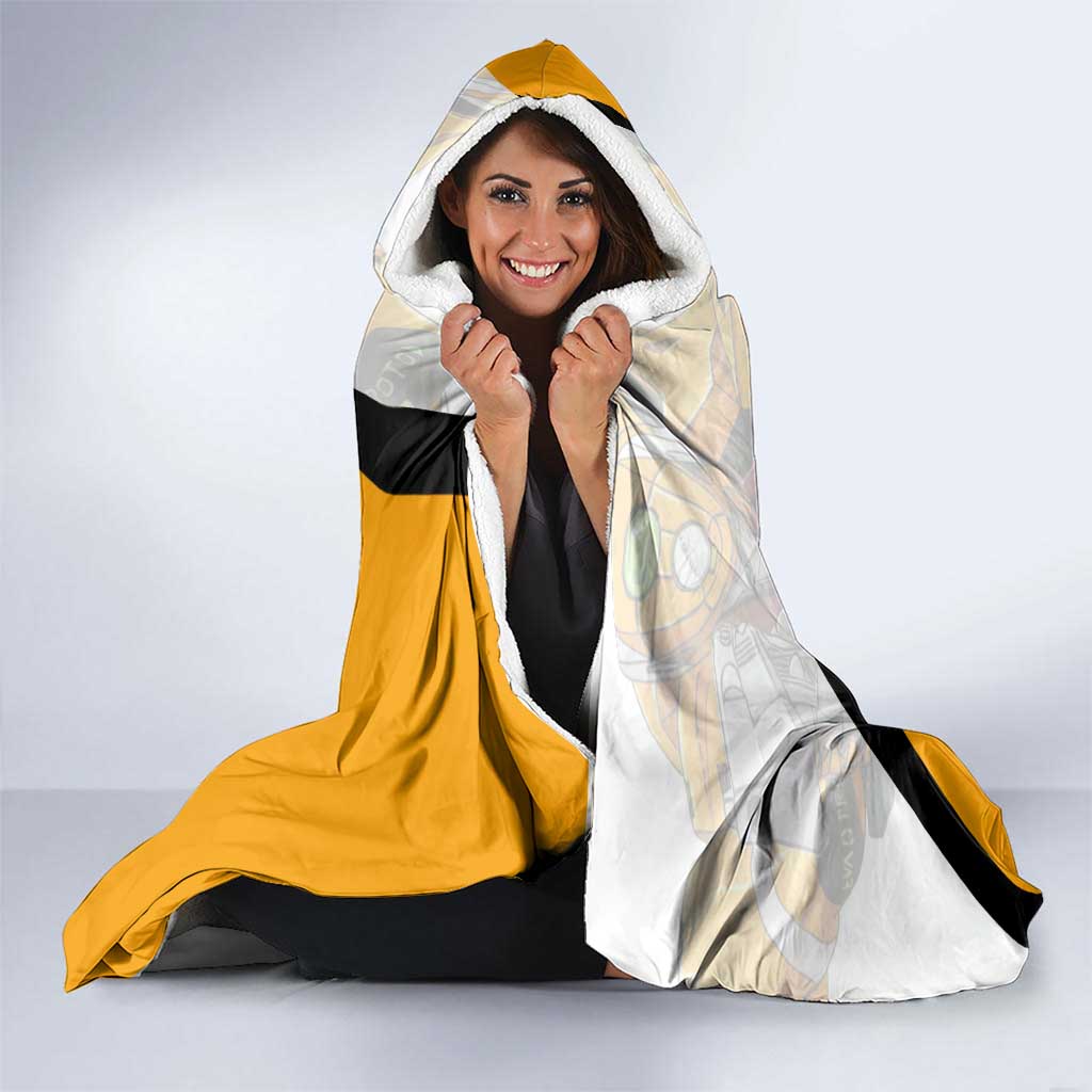 Evangelion EVA-00 and Rei Ayanami Yellow and White Hooded Blanket Design with Mecha and Character Artwork - The Mazicc