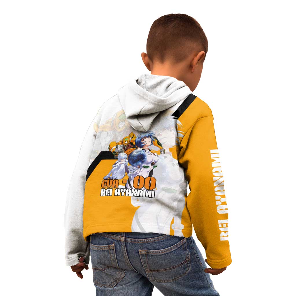 Evangelion EVA-00 and Rei Ayanami Yellow and White Kid Hoodie Design with Mecha and Character Artwork - The Mazicc