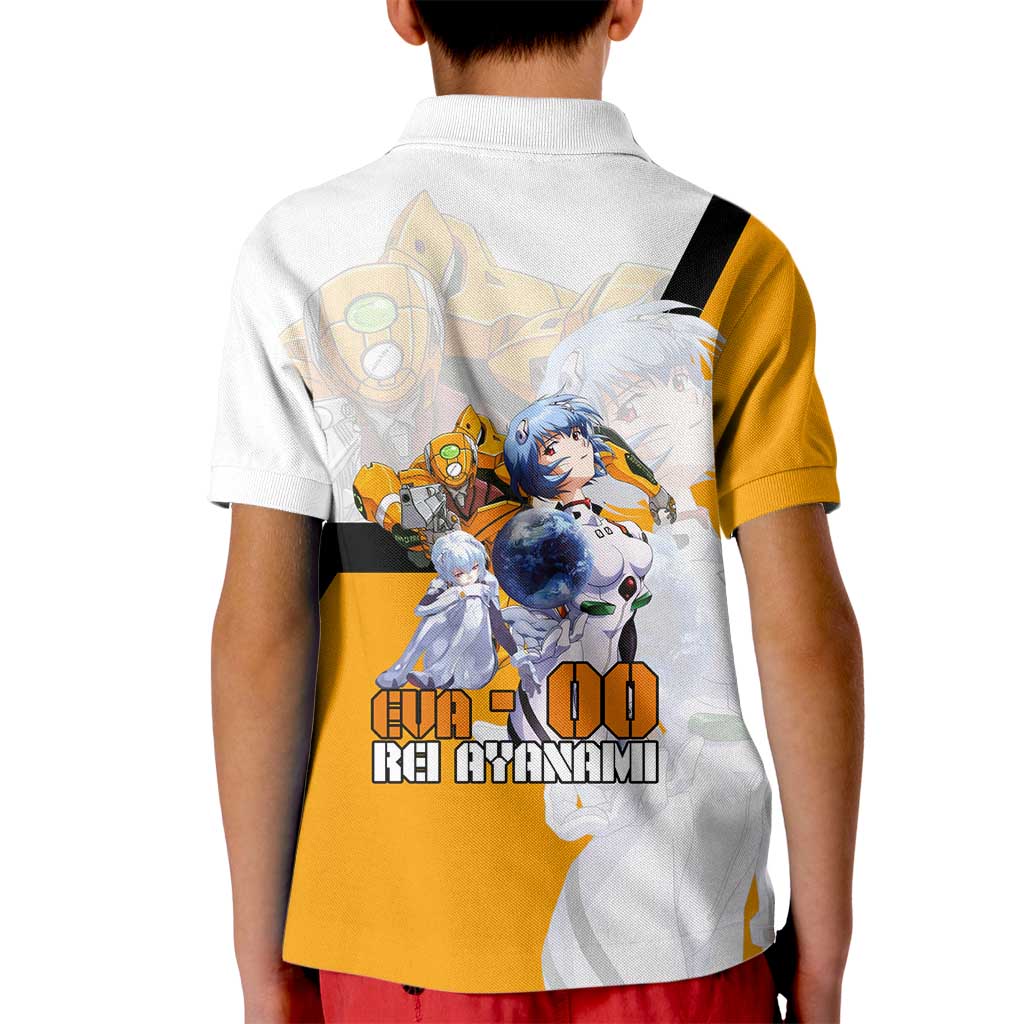 Evangelion EVA-00 and Rei Ayanami Yellow and White Kid Polo Shirt Design with Mecha and Character Artwork - The Mazicc