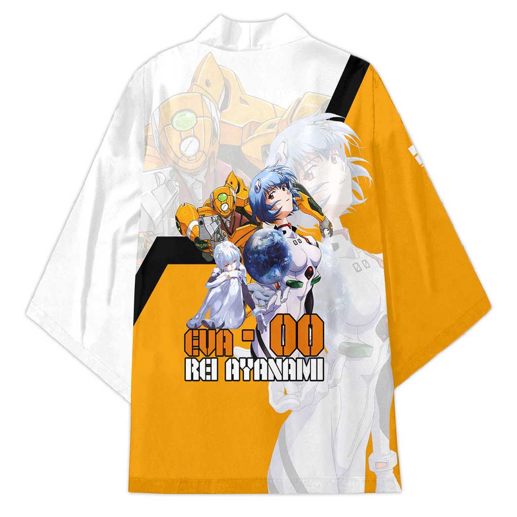 Evangelion EVA-00 and Rei Ayanami Yellow and White Kimono Design with Mecha and Character Artwork - The Mazicc