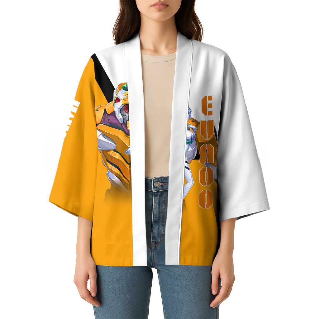 Evangelion EVA-00 and Rei Ayanami Yellow and White Kimono Design with Mecha and Character Artwork - The Mazicc