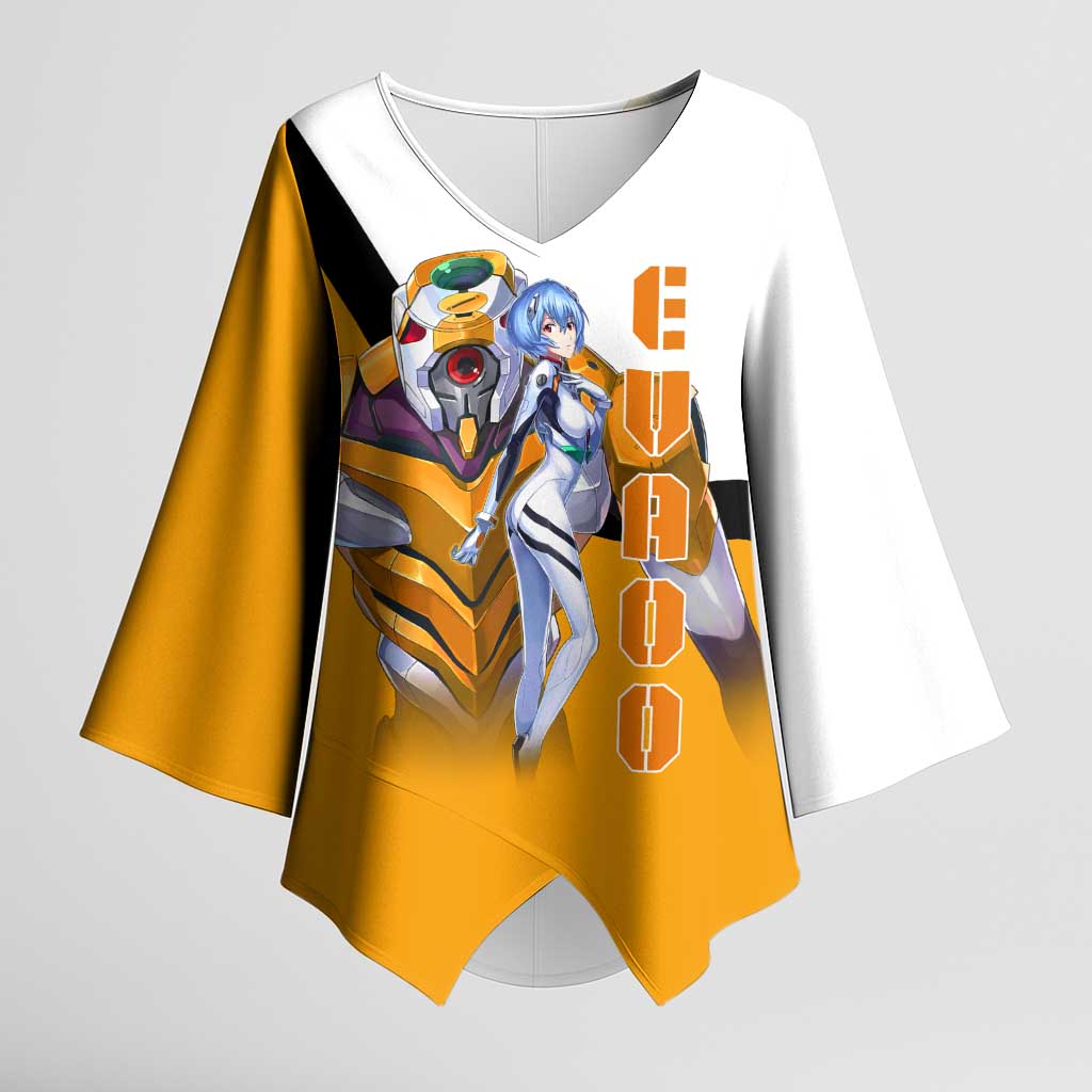 Evangelion EVA-00 and Rei Ayanami Yellow and White Kimono Sleeve Blouse Design with Mecha and Character Artwork - The Mazicc