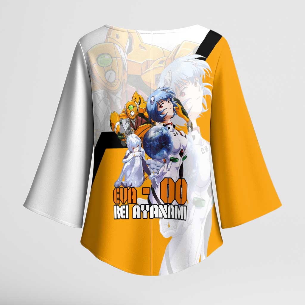 Evangelion EVA-00 and Rei Ayanami Yellow and White Kimono Sleeve Blouse Design with Mecha and Character Artwork - The Mazicc