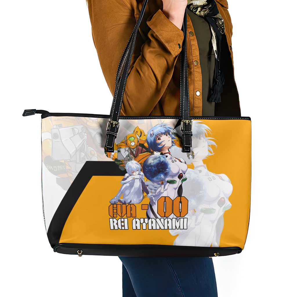 Evangelion EVA-00 and Rei Ayanami Yellow and White Leather Tote Bag Design with Mecha and Character Artwork - The Mazicc