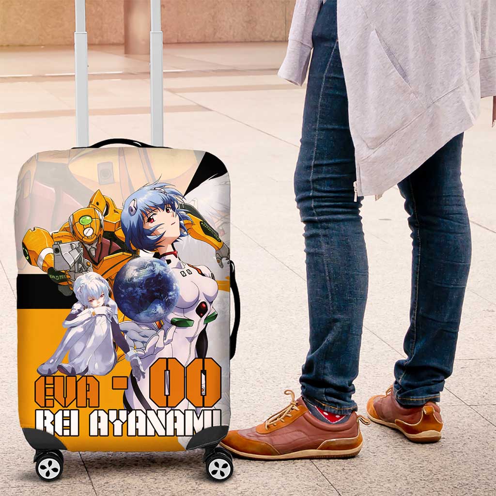 Evangelion EVA-00 and Rei Ayanami Yellow and White Luggage Cover Design with Mecha and Character Artwork - The Mazicc