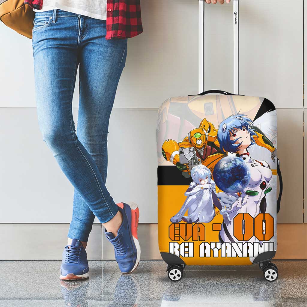 Evangelion EVA-00 and Rei Ayanami Yellow and White Luggage Cover Design with Mecha and Character Artwork - The Mazicc
