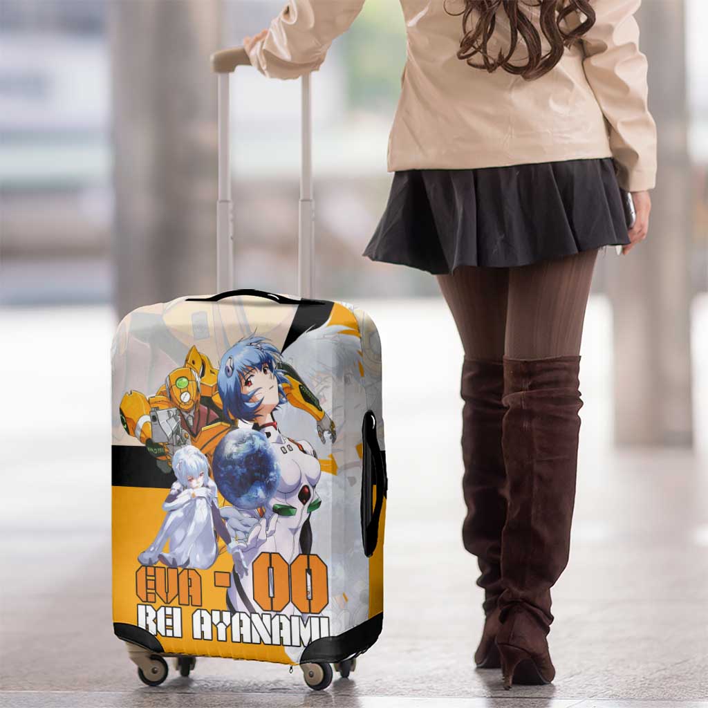 Evangelion EVA-00 and Rei Ayanami Yellow and White Luggage Cover Design with Mecha and Character Artwork - The Mazicc