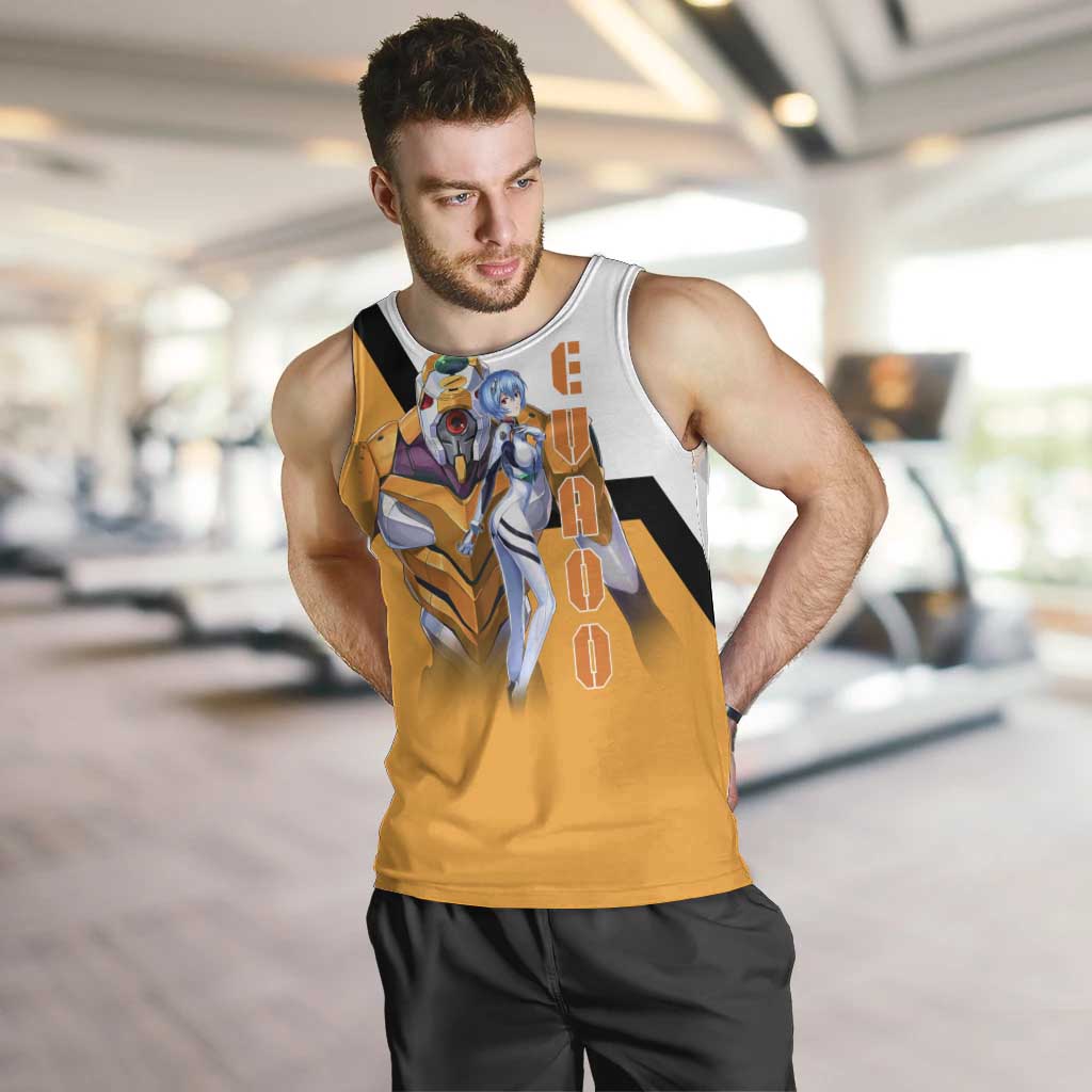 Evangelion EVA-00 and Rei Ayanami Yellow and White Men Tank Top Design with Mecha and Character Artwork - The Mazicc