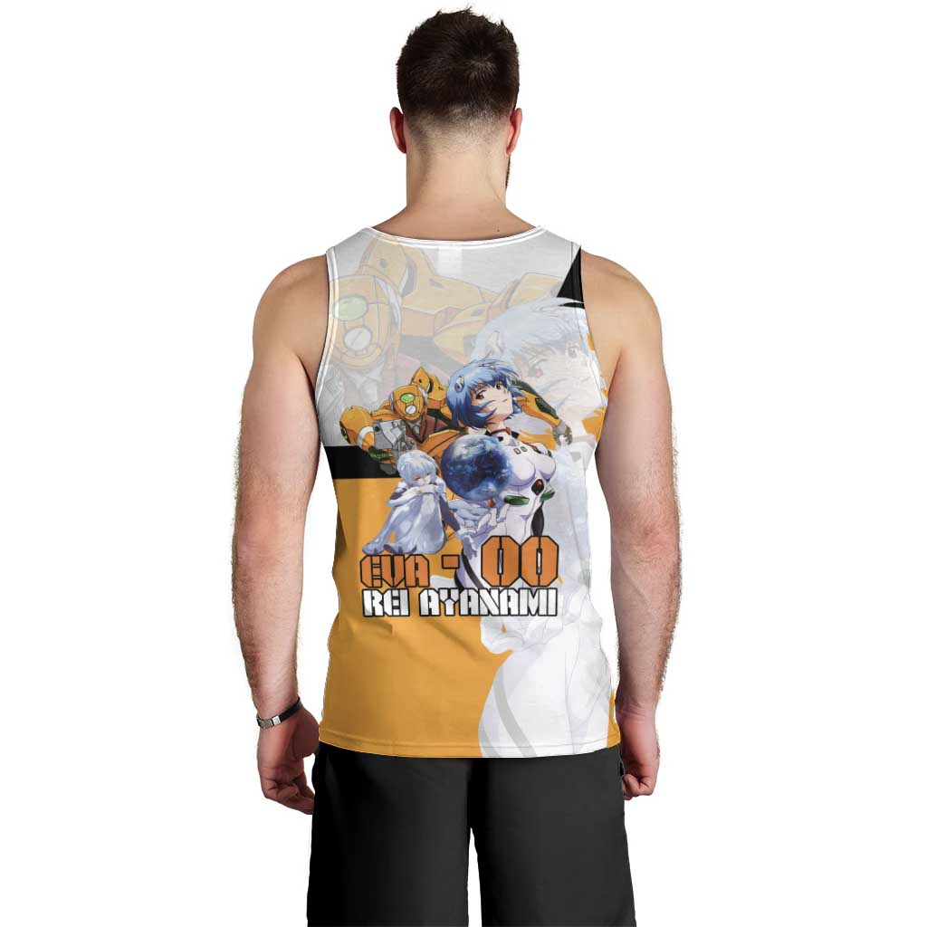 Evangelion EVA-00 and Rei Ayanami Yellow and White Men Tank Top Design with Mecha and Character Artwork - The Mazicc