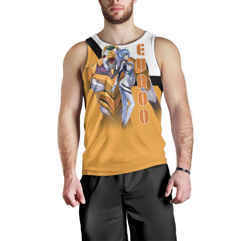 Evangelion EVA-00 and Rei Ayanami Yellow and White Men Tank Top Design with Mecha and Character Artwork - The Mazicc