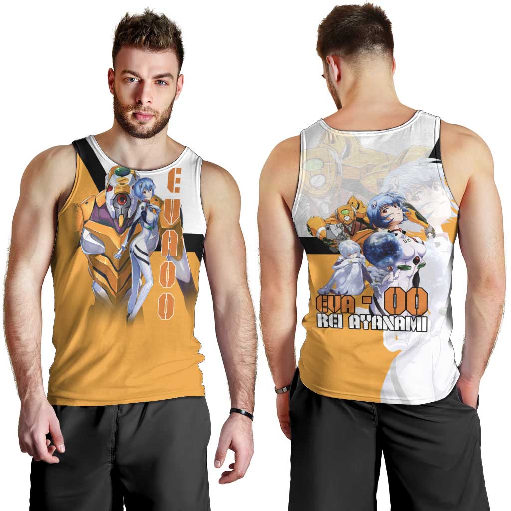 Evangelion EVA-00 and Rei Ayanami Yellow and White Men Tank Top Design with Mecha and Character Artwork - The Mazicc