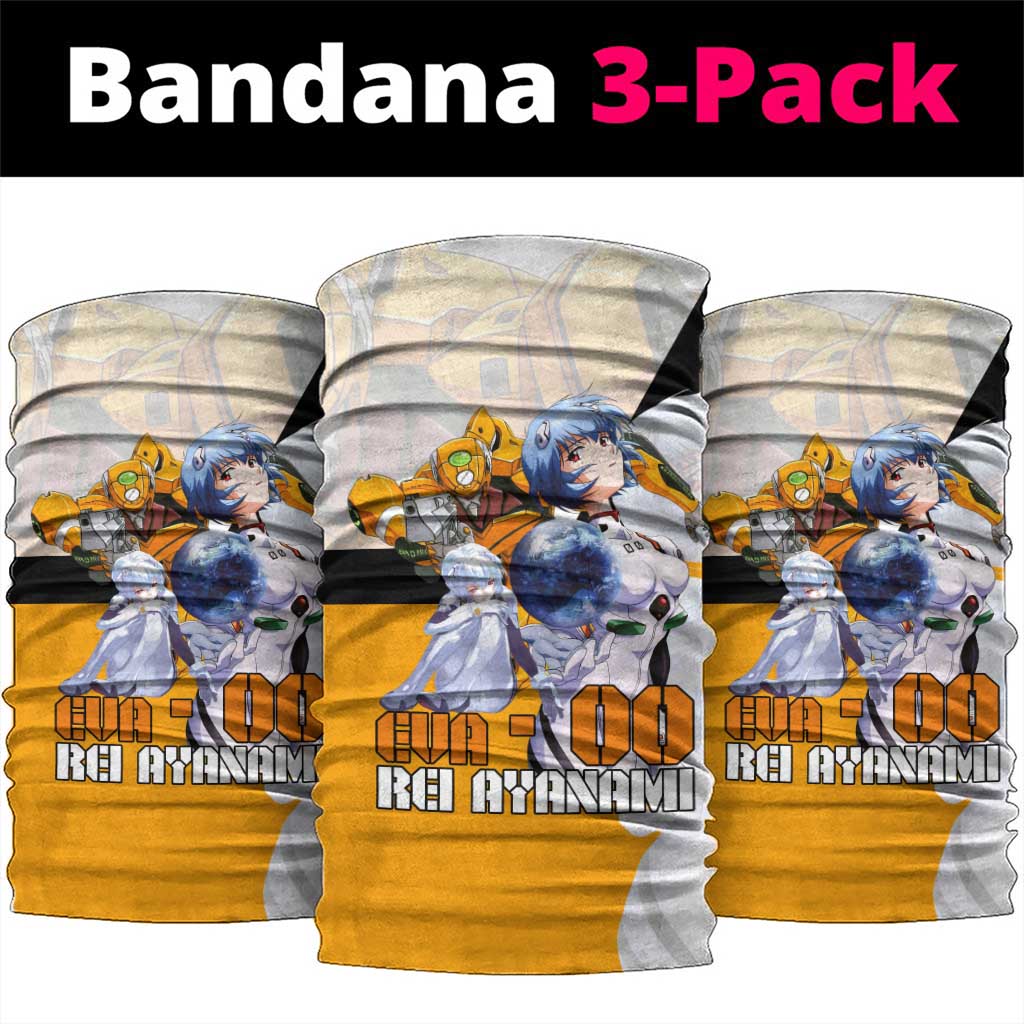 Evangelion EVA-00 and Rei Ayanami Yellow and White Neck Gaiter Design with Mecha and Character Artwork - The Mazicc