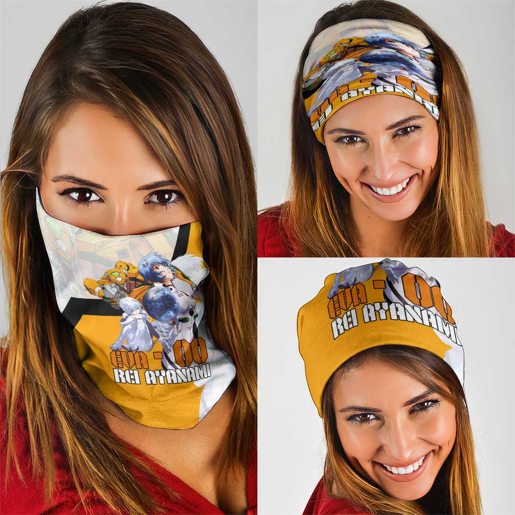 Evangelion EVA-00 and Rei Ayanami Yellow and White Neck Gaiter Design with Mecha and Character Artwork - The Mazicc