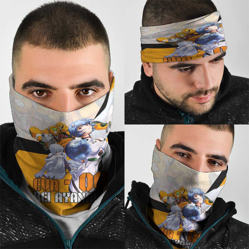 Evangelion EVA-00 and Rei Ayanami Yellow and White Neck Gaiter Design with Mecha and Character Artwork - The Mazicc