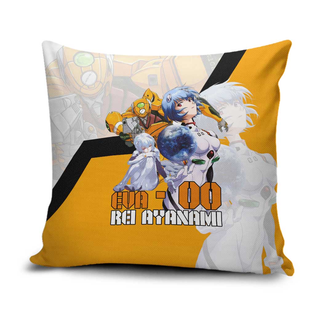 Evangelion EVA-00 and Rei Ayanami Yellow and White Pillow Cover Design with Mecha and Character Artwork - The Mazicc