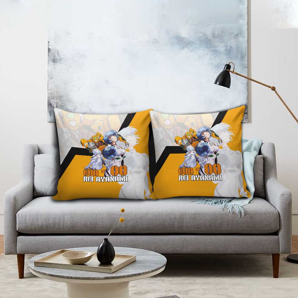 Evangelion EVA-00 and Rei Ayanami Yellow and White Pillow Cover Design with Mecha and Character Artwork - The Mazicc