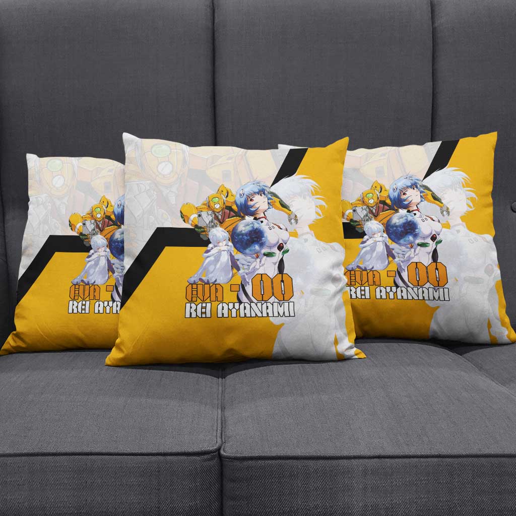 Evangelion EVA-00 and Rei Ayanami Yellow and White Pillow Cover Design with Mecha and Character Artwork - The Mazicc