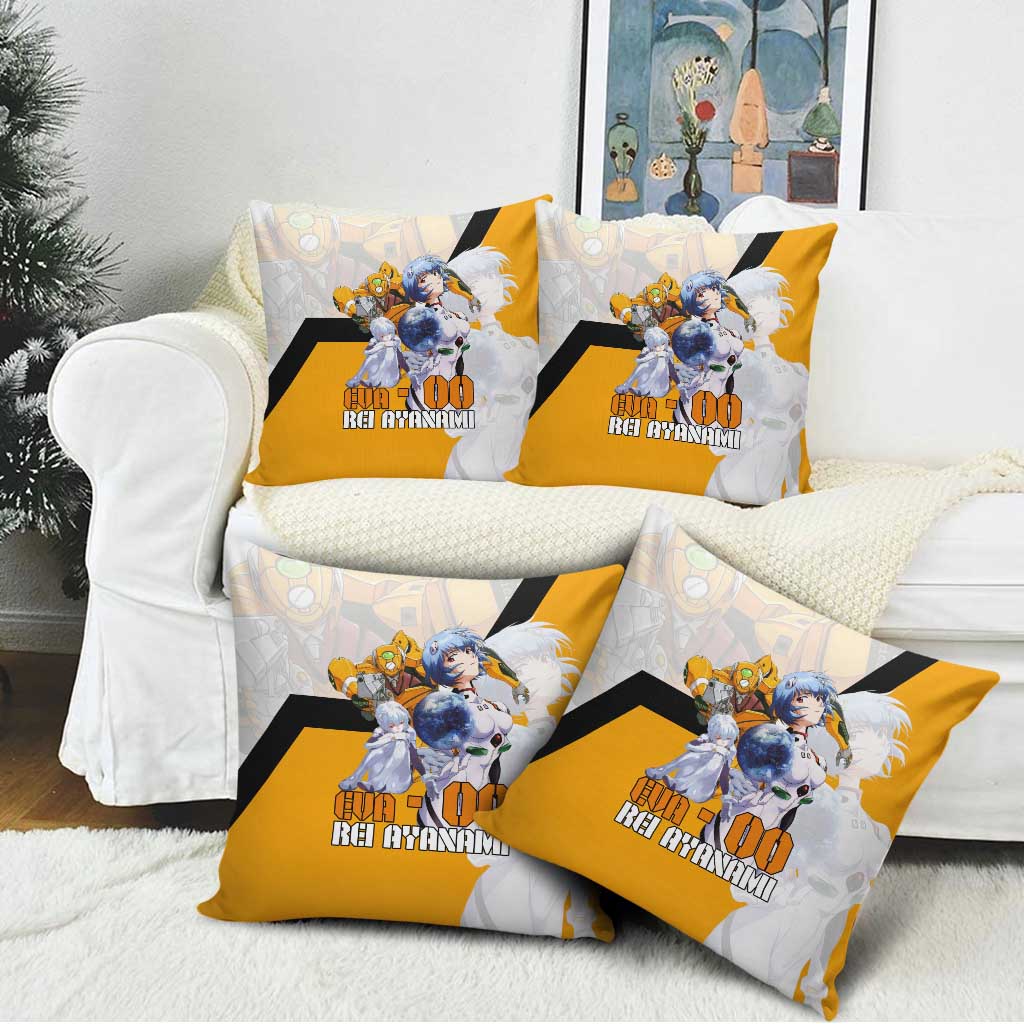 Evangelion EVA-00 and Rei Ayanami Yellow and White Pillow Cover Design with Mecha and Character Artwork - The Mazicc