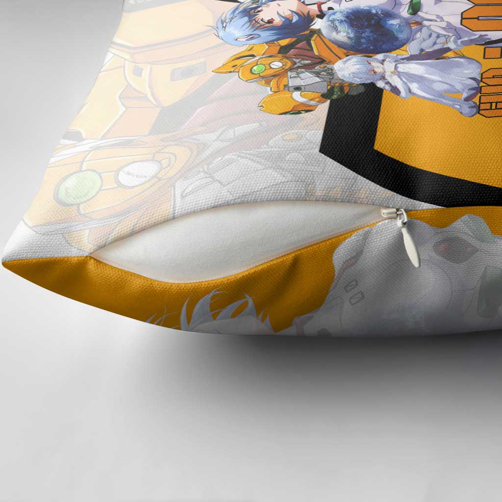 Evangelion EVA-00 and Rei Ayanami Yellow and White Pillow Cover Design with Mecha and Character Artwork - The Mazicc