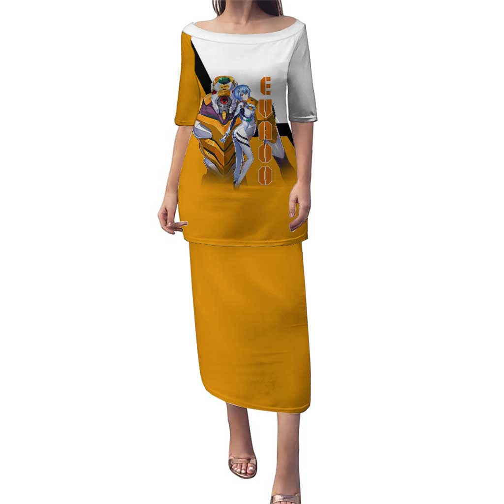 Evangelion EVA-00 and Rei Ayanami Yellow and White Puletasi Design with Mecha and Character Artwork - The Mazicc