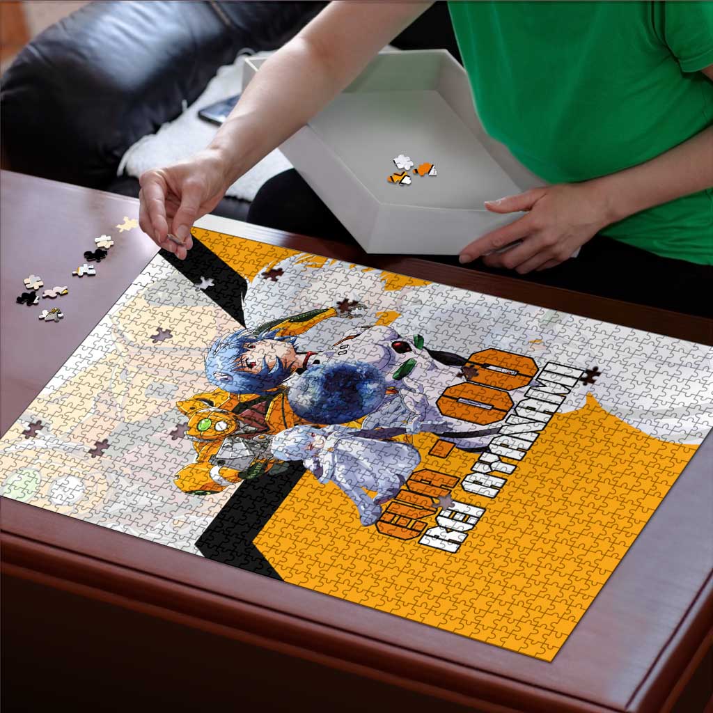 Evangelion EVA-00 and Rei Ayanami Yellow and White Puzzle Design with Mecha and Character Artwork - The Mazicc
