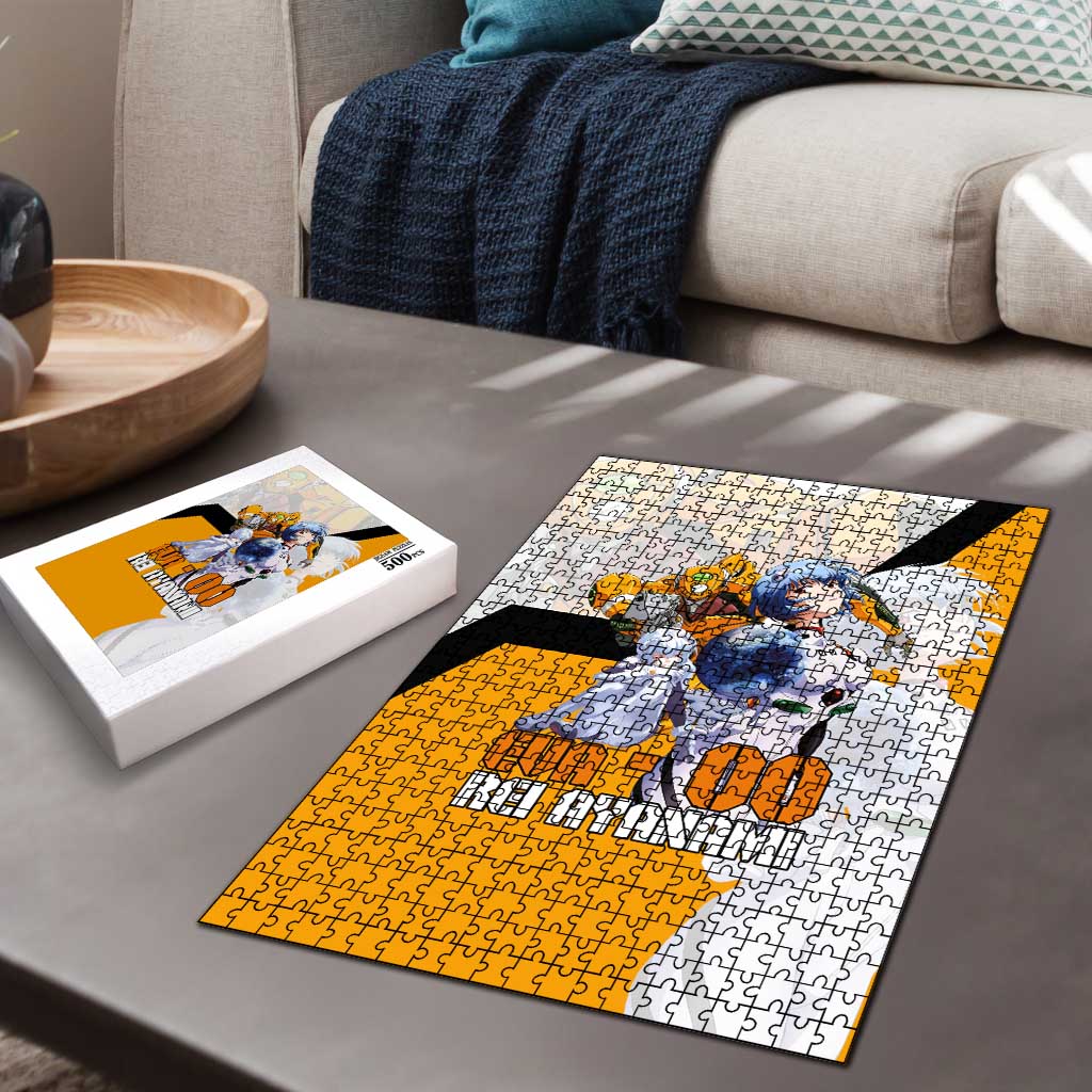 Evangelion EVA-00 and Rei Ayanami Yellow and White Puzzle Design with Mecha and Character Artwork - The Mazicc