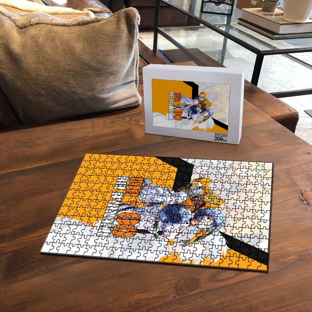 Evangelion EVA-00 and Rei Ayanami Yellow and White Puzzle Design with Mecha and Character Artwork - The Mazicc