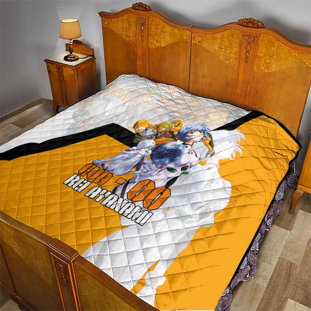 Evangelion EVA-00 and Rei Ayanami Yellow and White Quilt Design with Mecha and Character Artwork - The Mazicc