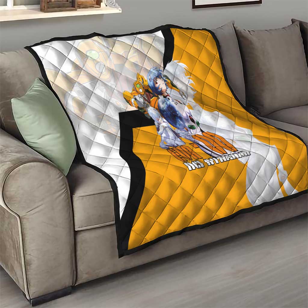 Evangelion EVA-00 and Rei Ayanami Yellow and White Quilt Design with Mecha and Character Artwork - The Mazicc