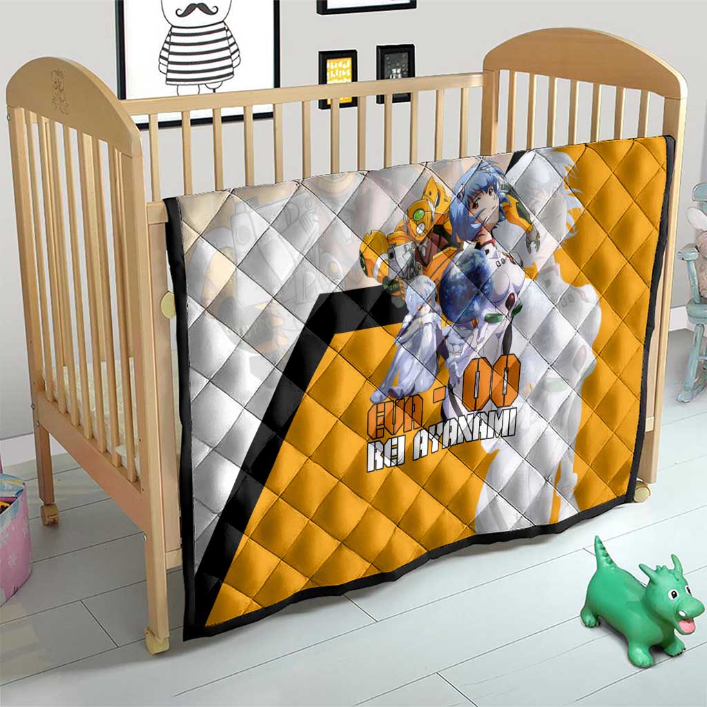 Evangelion EVA-00 and Rei Ayanami Yellow and White Quilt Design with Mecha and Character Artwork - The Mazicc