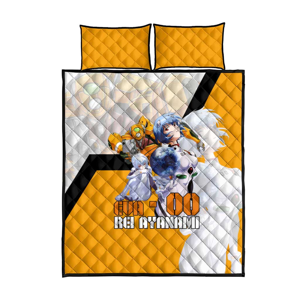Evangelion EVA-00 and Rei Ayanami Yellow and White Quilt Bed Set Design with Mecha and Character Artwork - The Mazicc