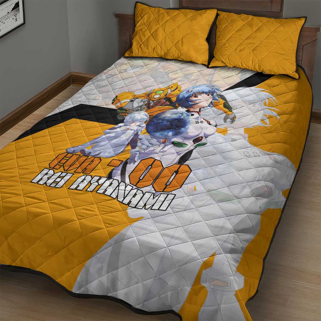 Evangelion EVA-00 and Rei Ayanami Yellow and White Quilt Bed Set Design with Mecha and Character Artwork - The Mazicc