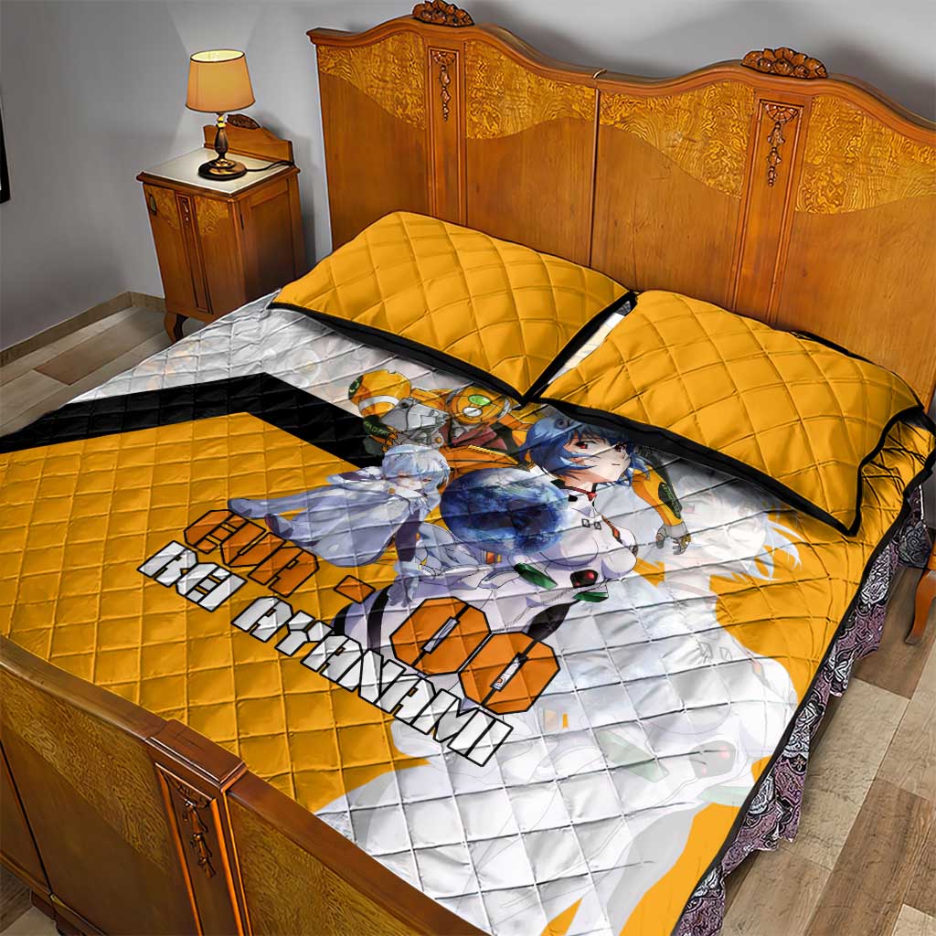 Evangelion EVA-00 and Rei Ayanami Yellow and White Quilt Bed Set Design with Mecha and Character Artwork - The Mazicc