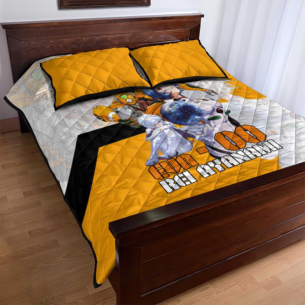 Evangelion EVA-00 and Rei Ayanami Yellow and White Quilt Bed Set Design with Mecha and Character Artwork - The Mazicc