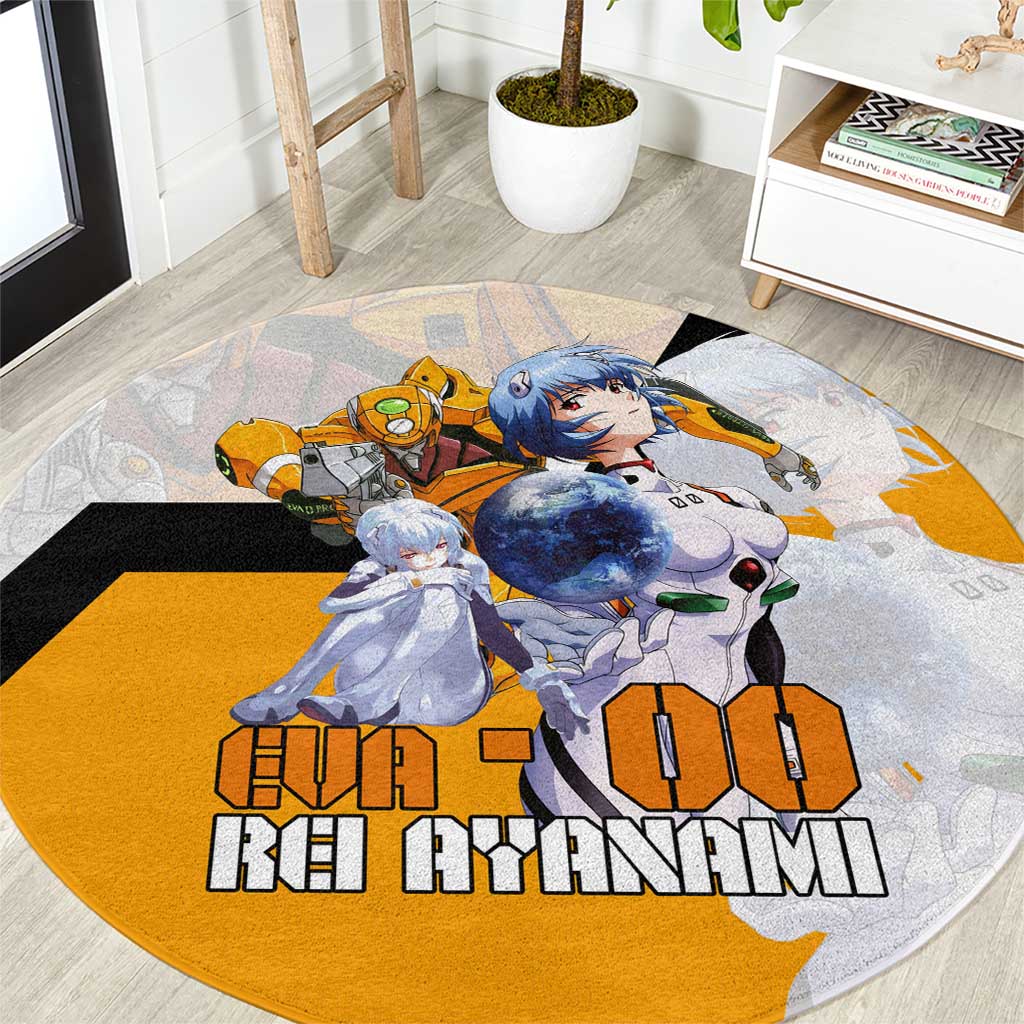 Evangelion EVA-00 and Rei Ayanami Yellow and White Round Carpet Design with Mecha and Character Artwork - The Mazicc
