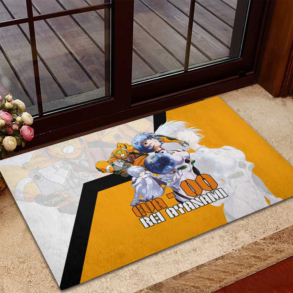 Evangelion EVA-00 and Rei Ayanami Yellow and White Rubber Doormat Design with Mecha and Character Artwork - The Mazicc