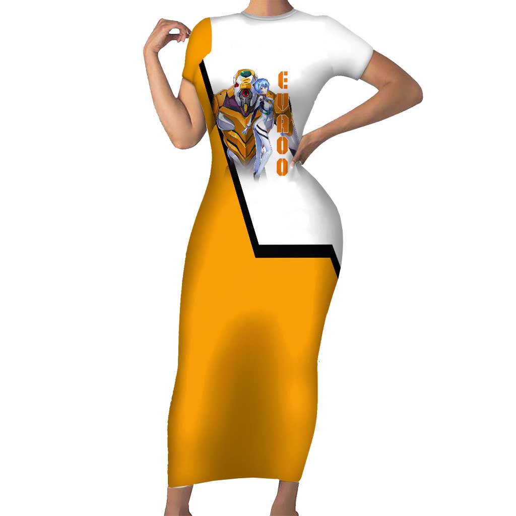 Evangelion EVA-00 and Rei Ayanami Yellow and White Short Sleeve Bodycon Dress Design with Mecha and Character Artwork - The Mazicc