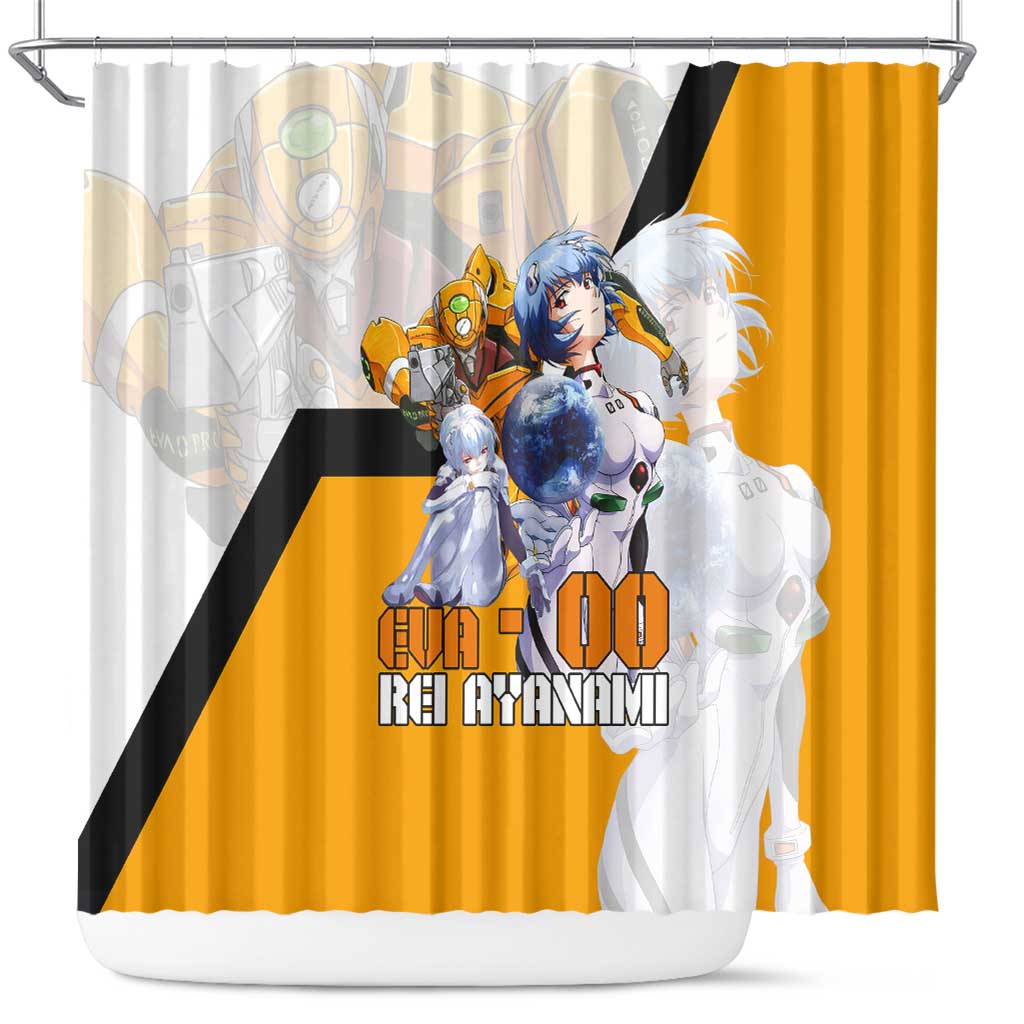 Evangelion EVA-00 and Rei Ayanami Yellow and White Shower Curtain Design with Mecha and Character Artwork - The Mazicc