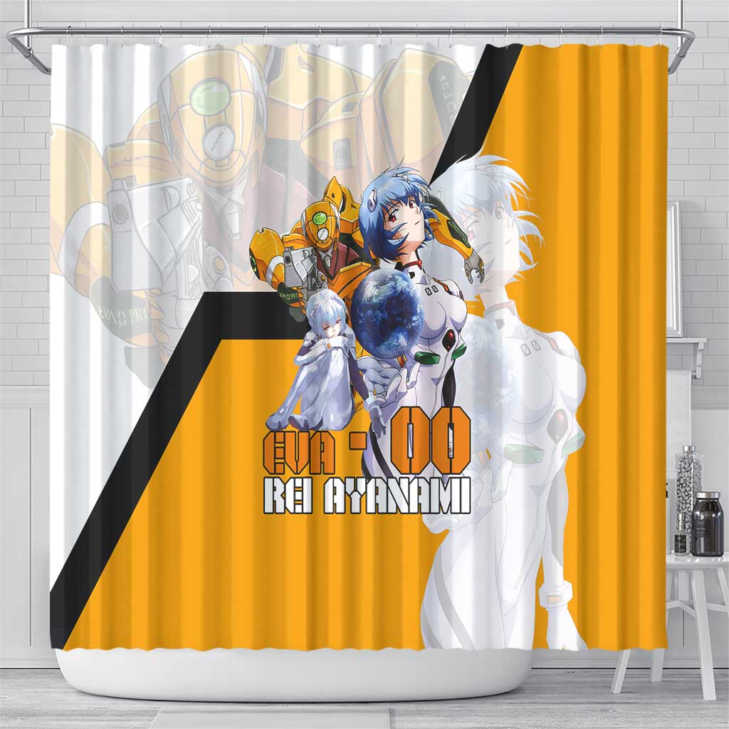 Evangelion EVA-00 and Rei Ayanami Yellow and White Shower Curtain Design with Mecha and Character Artwork - The Mazicc