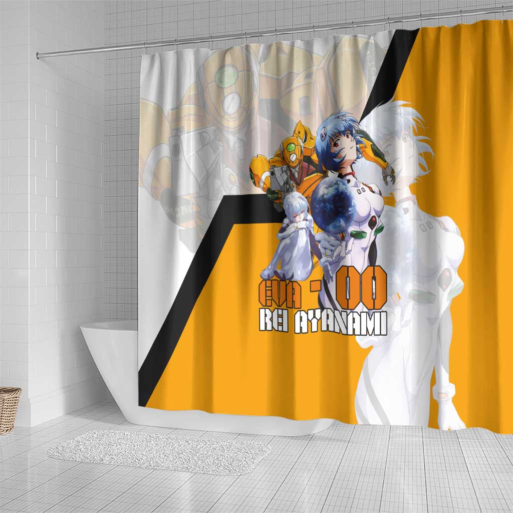 Evangelion EVA-00 and Rei Ayanami Yellow and White Shower Curtain Design with Mecha and Character Artwork - The Mazicc