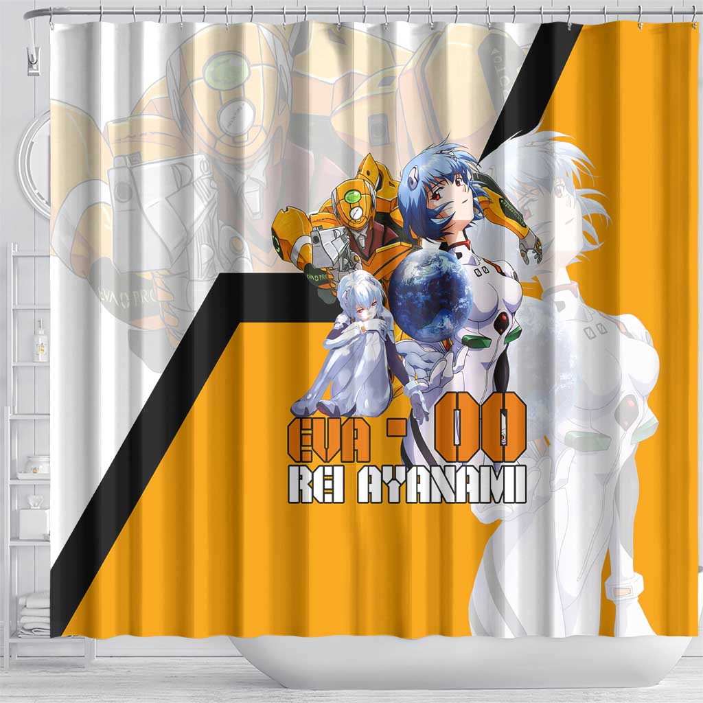 Evangelion EVA-00 and Rei Ayanami Yellow and White Shower Curtain Design with Mecha and Character Artwork - The Mazicc