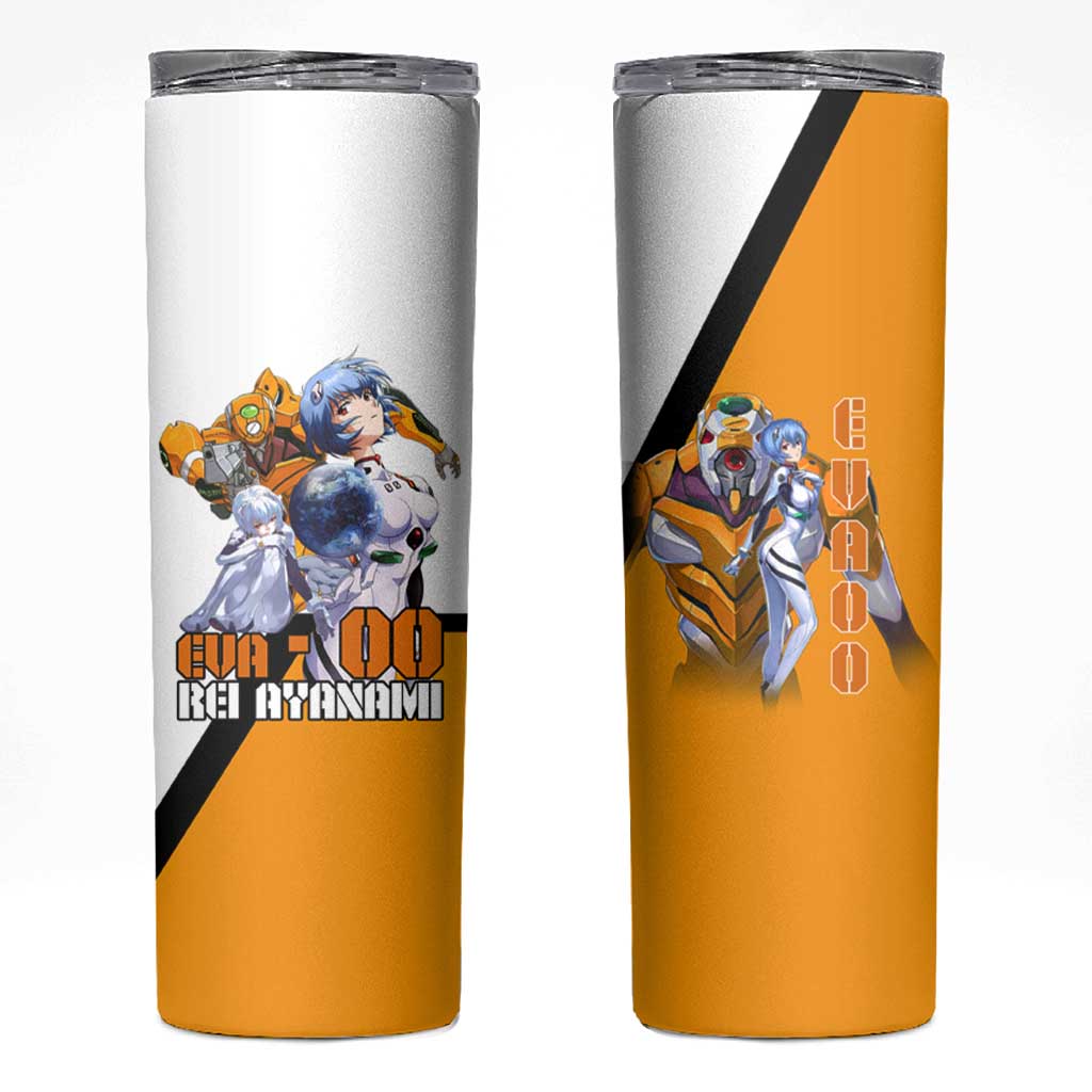 Evangelion EVA-00 and Rei Ayanami Yellow and White Skinny Tumbler Design with Mecha and Character Artwork - The Mazicc