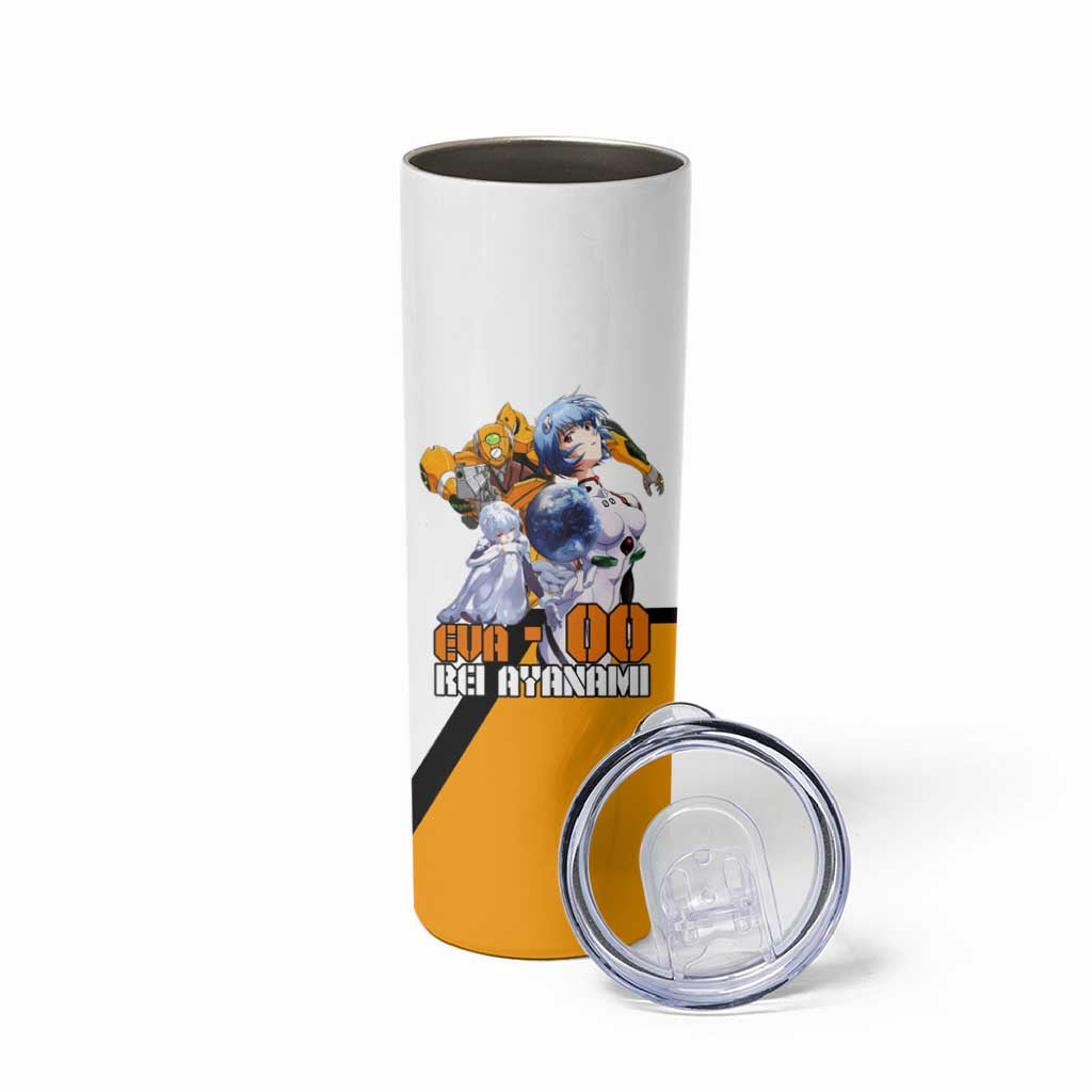 Evangelion EVA-00 and Rei Ayanami Yellow and White Skinny Tumbler Design with Mecha and Character Artwork - The Mazicc