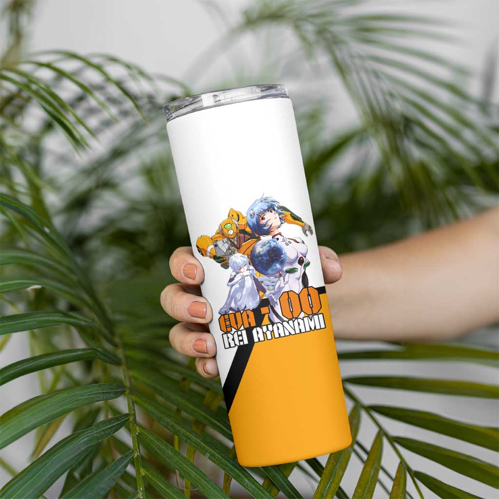 Evangelion EVA-00 and Rei Ayanami Yellow and White Skinny Tumbler Design with Mecha and Character Artwork - The Mazicc