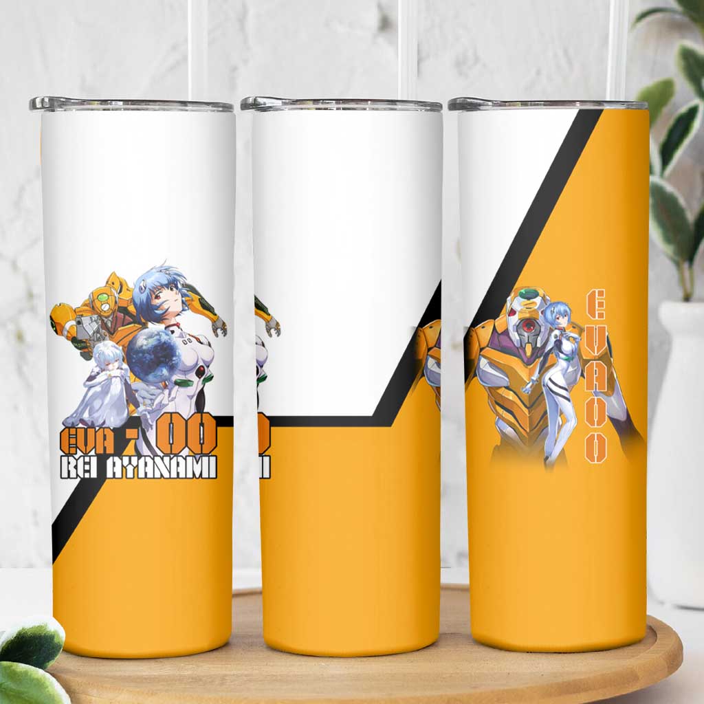Evangelion EVA-00 and Rei Ayanami Yellow and White Skinny Tumbler Design with Mecha and Character Artwork - The Mazicc