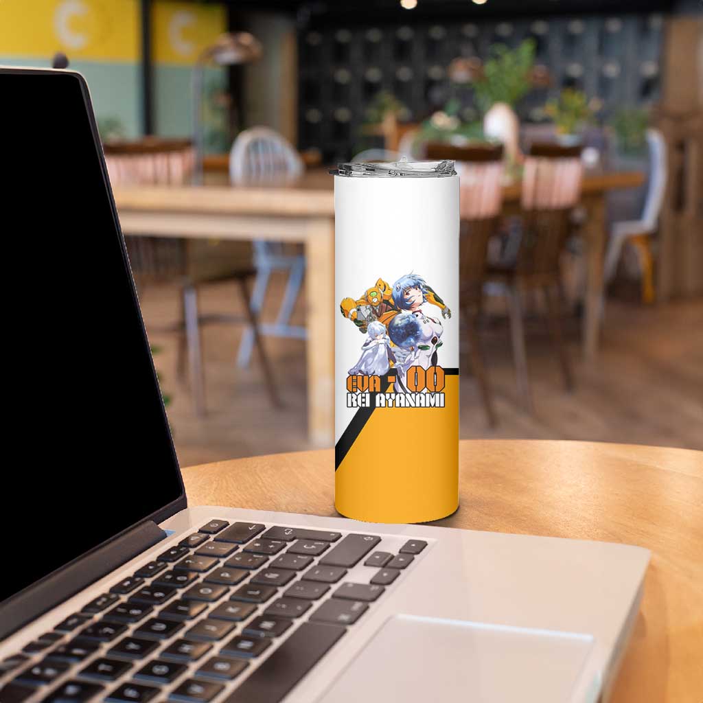 Evangelion EVA-00 and Rei Ayanami Yellow and White Skinny Tumbler Design with Mecha and Character Artwork - The Mazicc