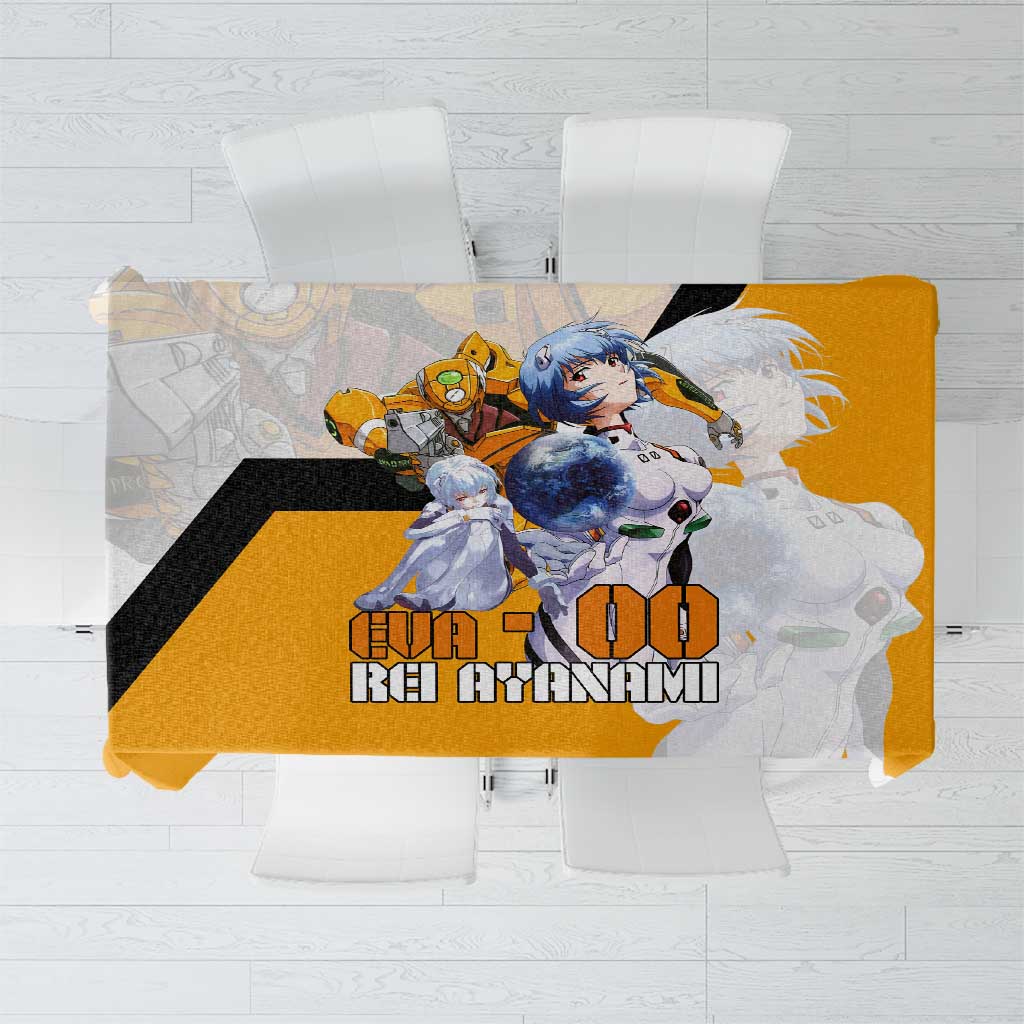 Evangelion EVA-00 and Rei Ayanami Yellow and White Tablecloth Design with Mecha and Character Artwork - The Mazicc