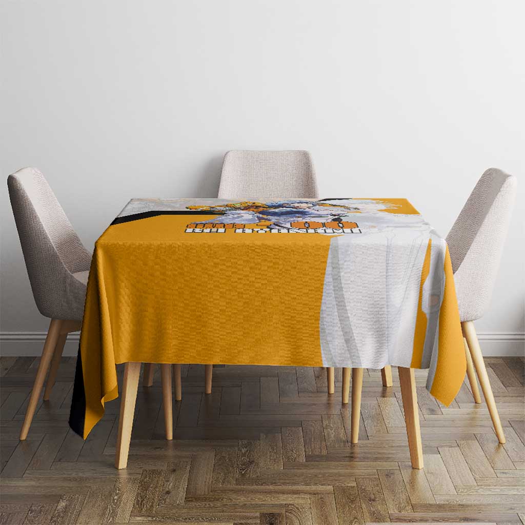 Evangelion EVA-00 and Rei Ayanami Yellow and White Tablecloth Design with Mecha and Character Artwork - The Mazicc